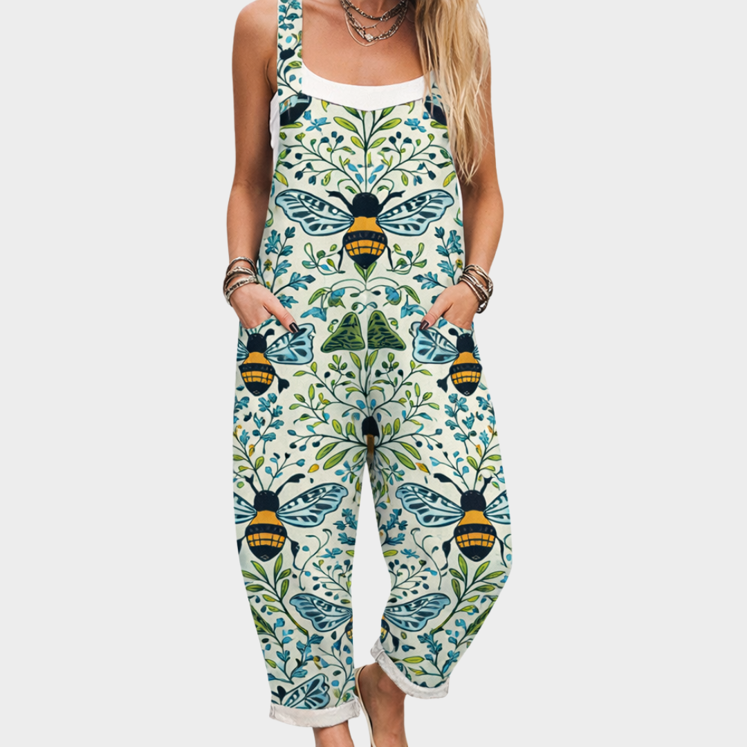 Vermeer Mode | Tuinbroek Met Botanische Bijenprint Voor Dames