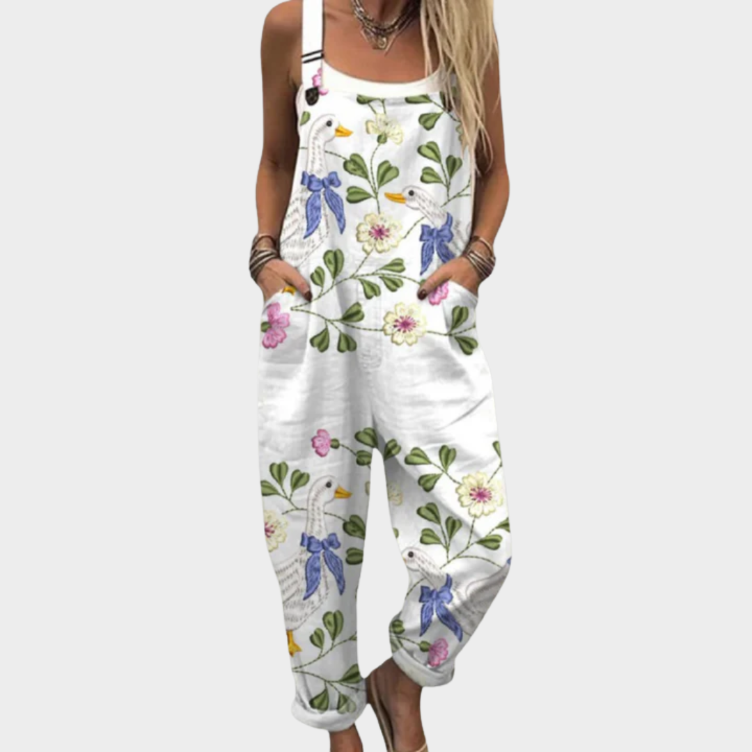 Vermeer Mode | Tuinbroek Met Bloemen En Vogels Voor Dames