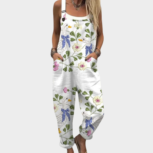 Vermeer Mode | Tuinbroek Met Bloemen En Vogels Voor Dames
