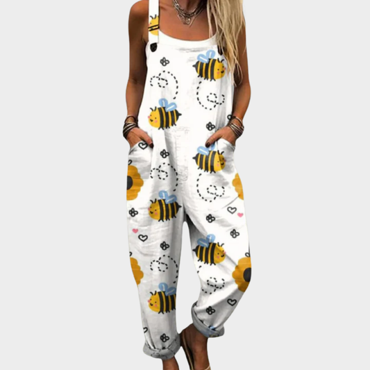 Vermeer Mode | Tuinbroek Met Vrolijke Bijenprint Voor Dames