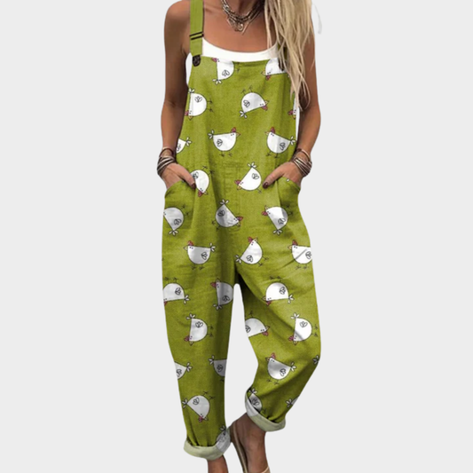 Vermeer Mode | Speelse Tuinbroek Met Kippenprint Voor Dames