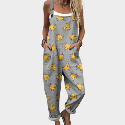 Vermeer Mode | Speelse Tuinbroek Met Kippenprint Voor Dames
