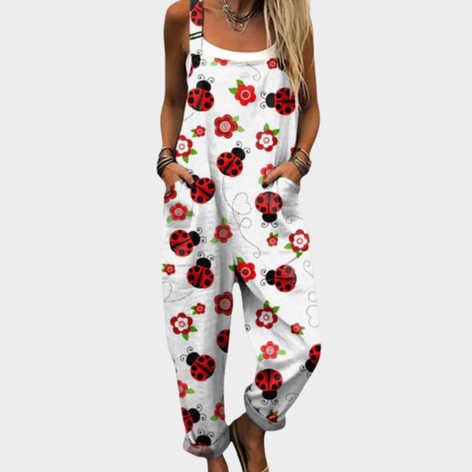 Vermeer Mode | Tuinbroek Met Bloemen En Lieveheersbeestjes Voor Dames