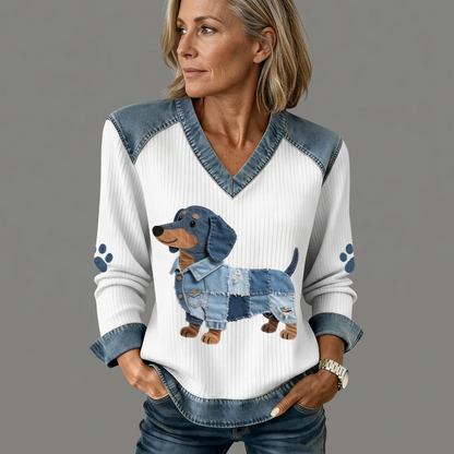 Carine™ | Artistiek Denim Patchwork Top