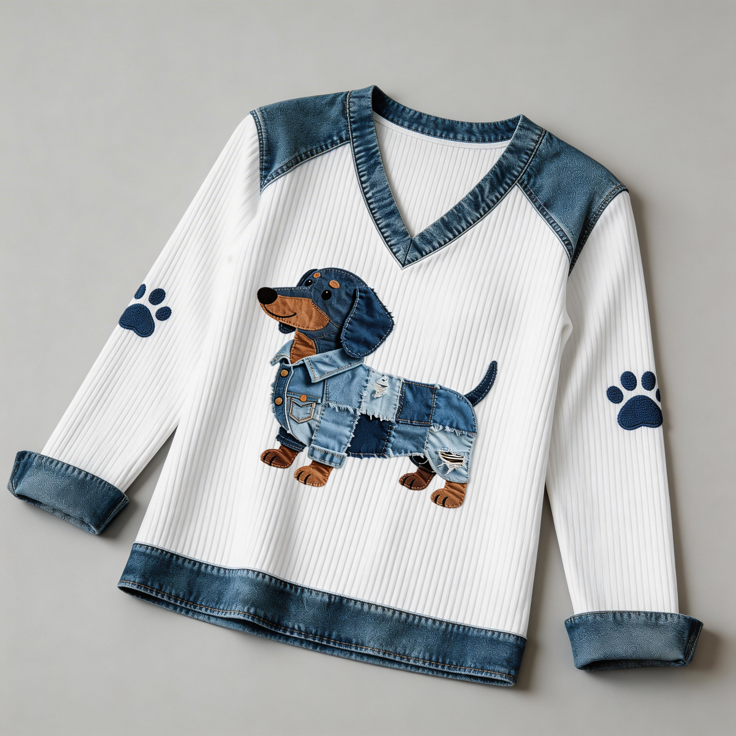 Carine™ | Artistiek Denim Patchwork Top