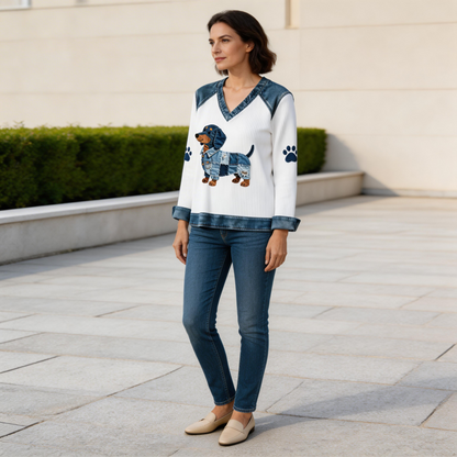 Carine™ | Artistiek Denim Patchwork Top