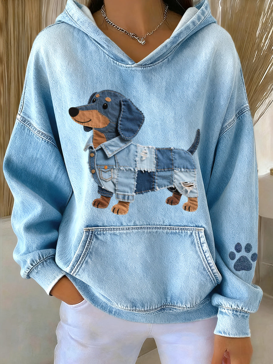 Azucena - Denim hoodie met patch voor honden Jamnik
